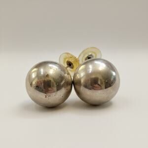 Vintage Silver Tone Ball Stud Earrings Smooth Dome Sphere Minimalist Pair Chic